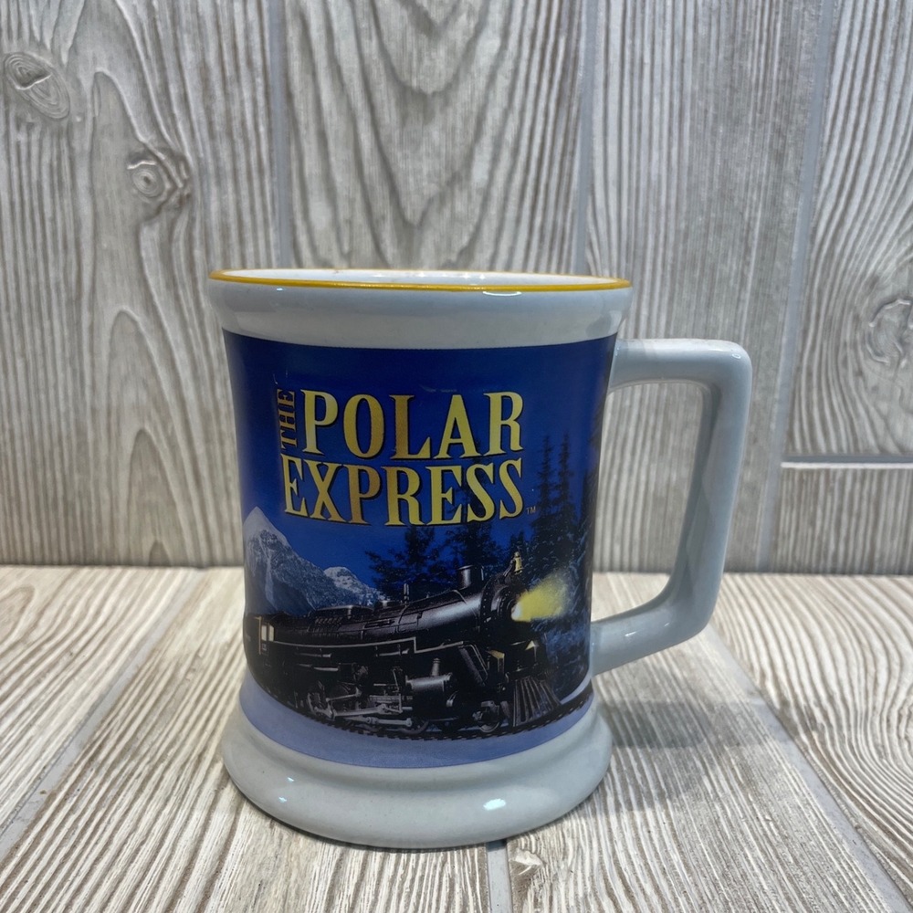 The Polar Express Believe Train Ceramic Coffee Mug Warner Bros Blue Yellow